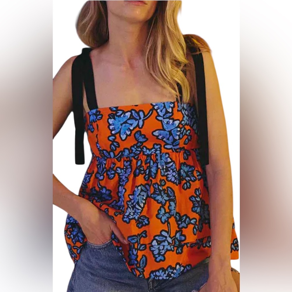 Hunter Bell Pruett Top Cherry Bloom Orange Blue Floral NWT Size 4 $285 Retail